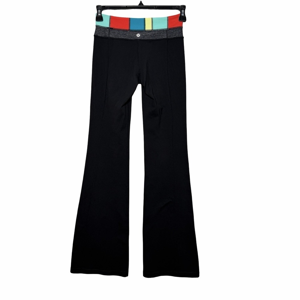 Lululemon Womens Groove Flare Yoga Reversible Pants 4 Black Colorblock Waist Y2K - Picture 4 of 16